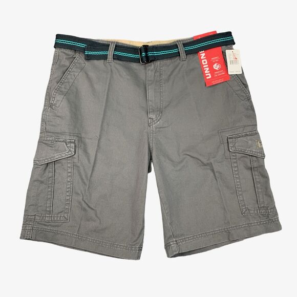 Unionbay Shorts Mens 38 Grey Cotton Cargo Pockets Classic Relaxed Fit Belted - Picture 1 of 15